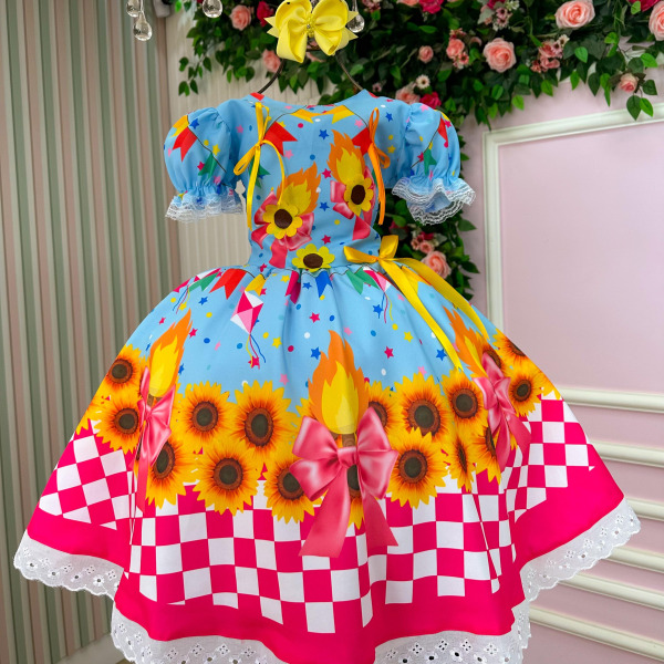 Vestido Marie Junino Luxo Quadrilha das Estrelas Azul