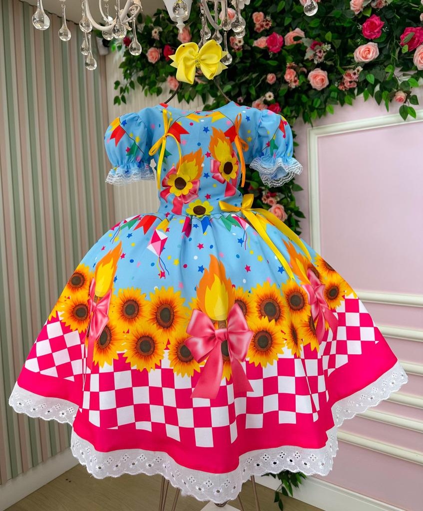 Vestido Marie Junino Luxo Quadrilha das Estrelas Azul