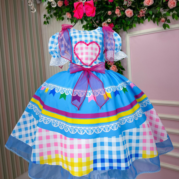 Vestido Marie Junino Luxo Quermesse do Amor Azul
