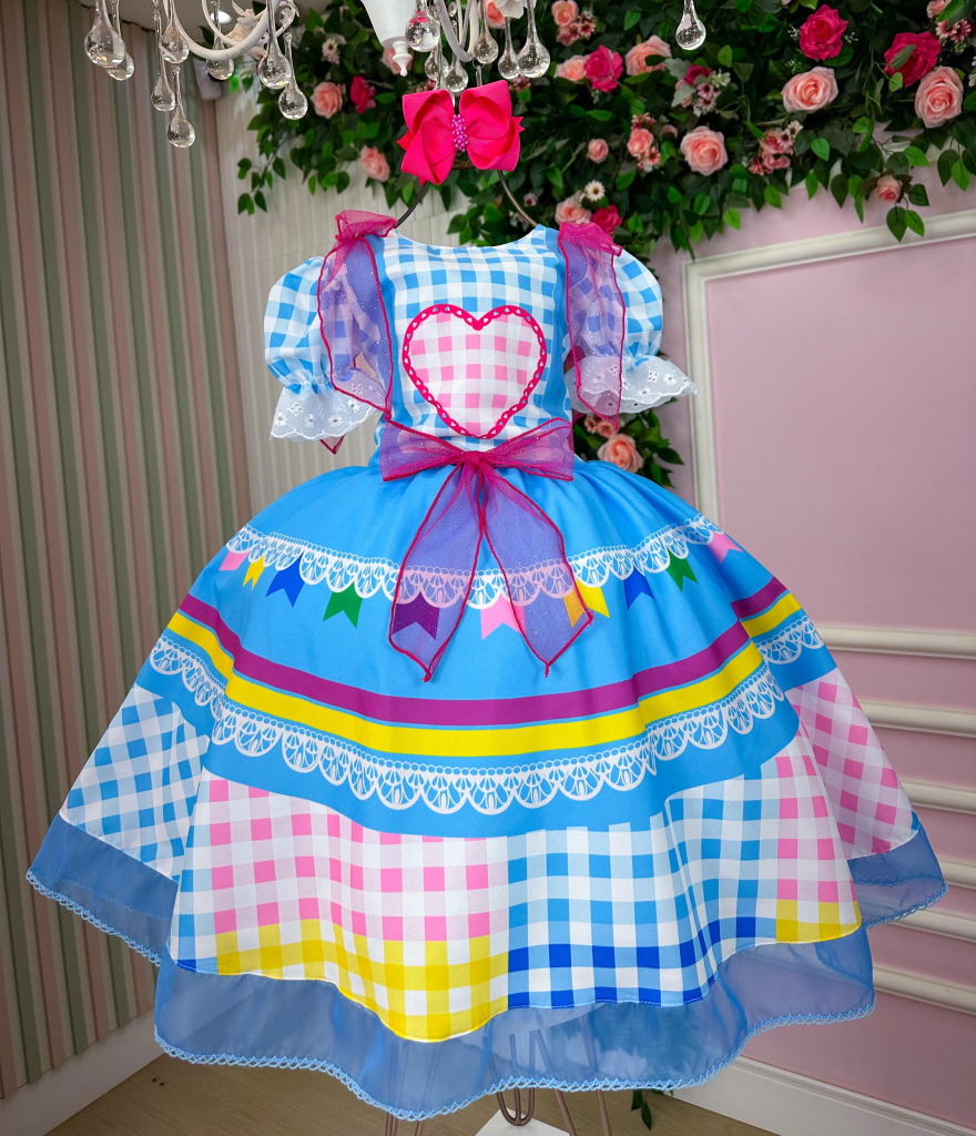 Vestido Marie Junino Luxo Quermesse do Amor Azul