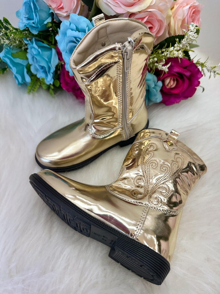Bota – Coturno Doce Pe Boiadeira Texana Dourada Metalizada