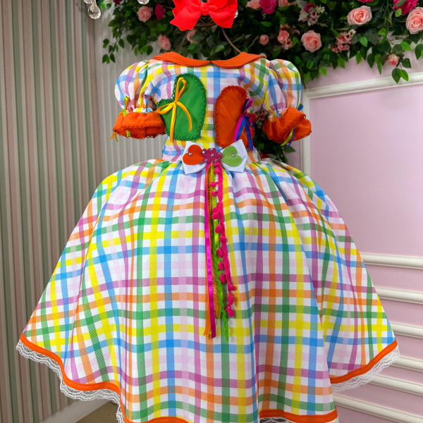 Vestido Marie Junino Luxo Dois Corações Laranja