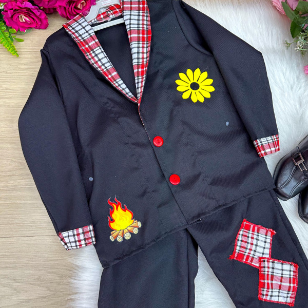Conjunto Junino Princesa Belli Seu Manoel Terno Preto