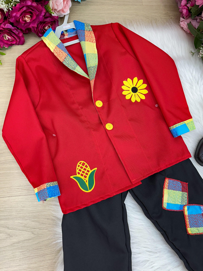 Conjunto Junino Princesa Belli Seu Zéca Terno Vermelho
