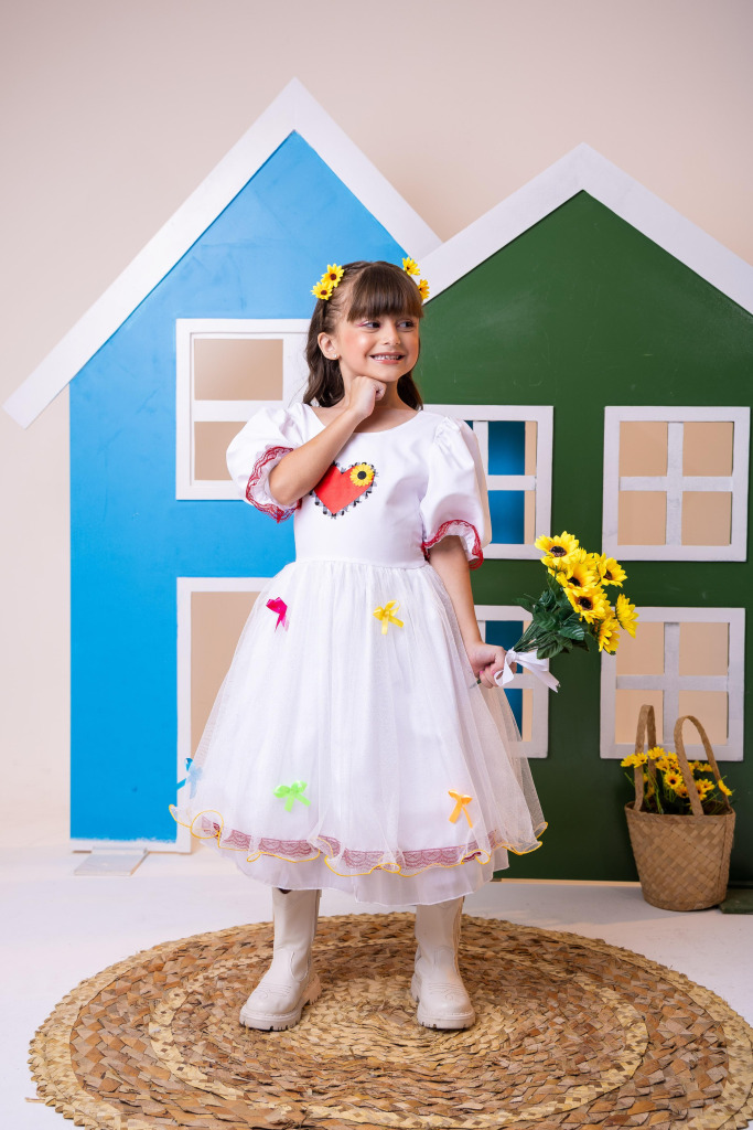 Vestido Junino Banana Club Luxo Arraial dos Apaixonados Noiva/Noivinha
