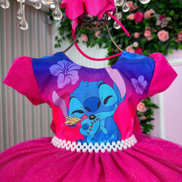 Vestido Tematicos Ysa Kids Lilo Stitch Pink Modelo 4
