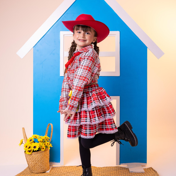 Conjunto Junino Xadrez Chiquinha Vermelho