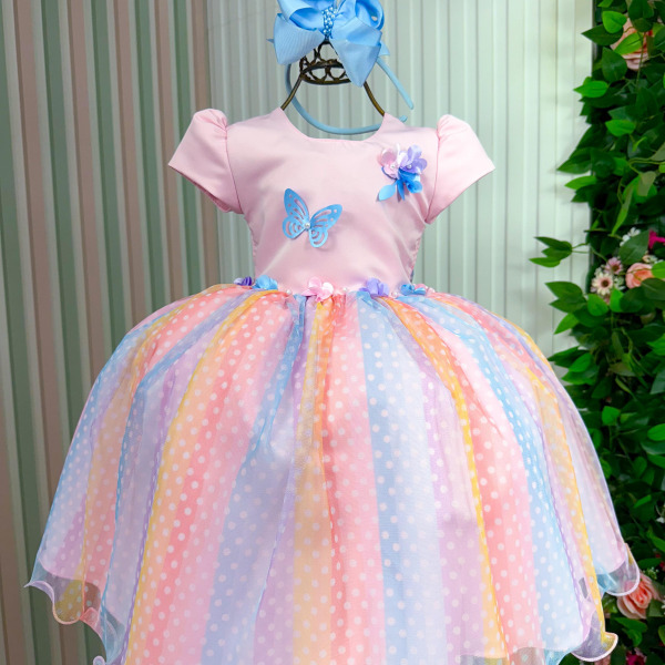 Vestido Vila Lele Ana Clara Rosa Saia Colorida