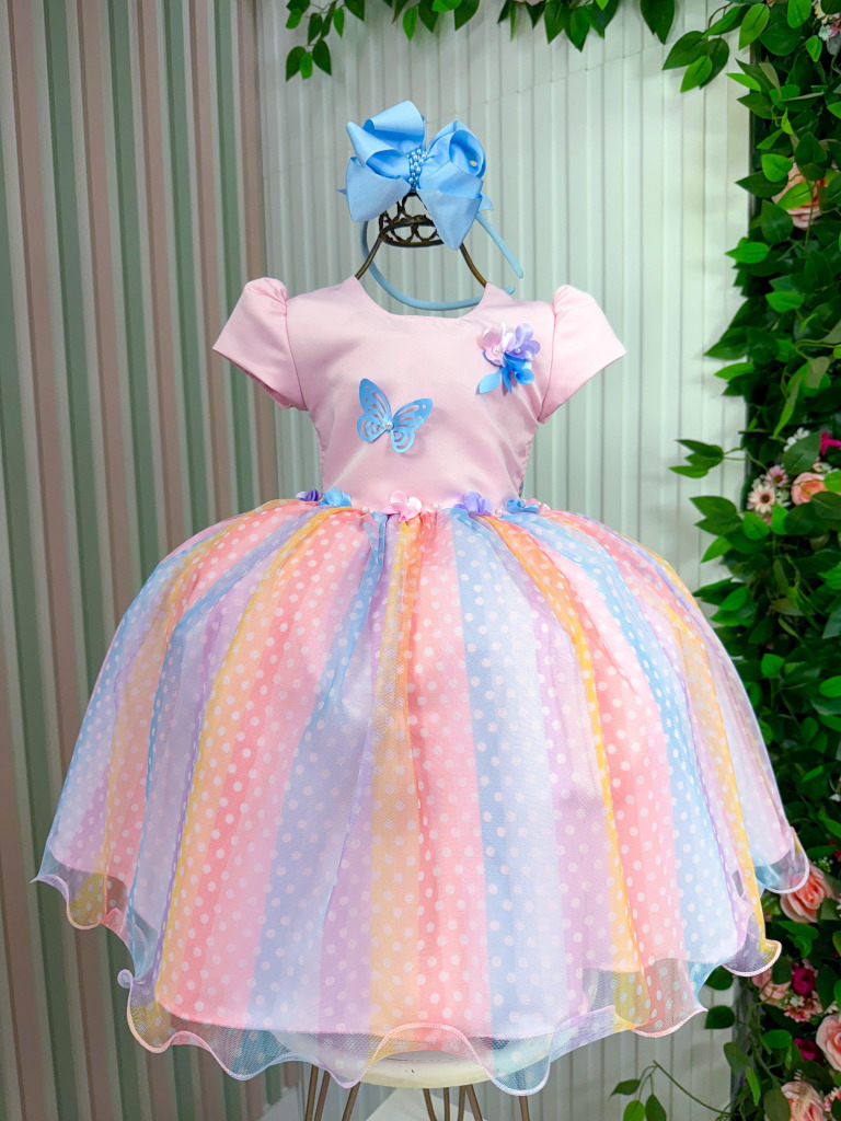 Vestido Vila Lele Ana Clara Rosa Saia Colorida