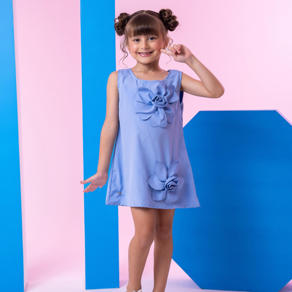 Vestido Blogueirinha Jojo Flor Azul