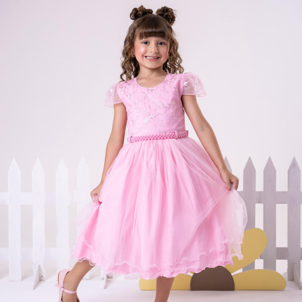 Vestido Infantil Menina Bonita Beatriz Rosa Bebe