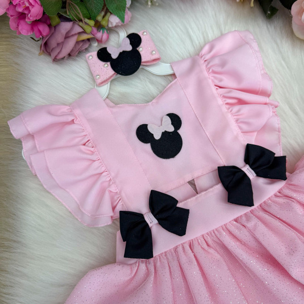Romper/Vestido Princesa Belli Minnie/Minie Rosa Modelo 2