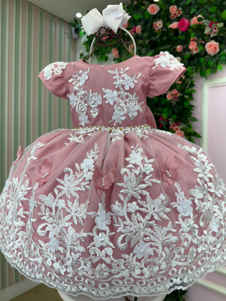 Vestido Marie Jardim Encantado Realeza Rose Renda Branca