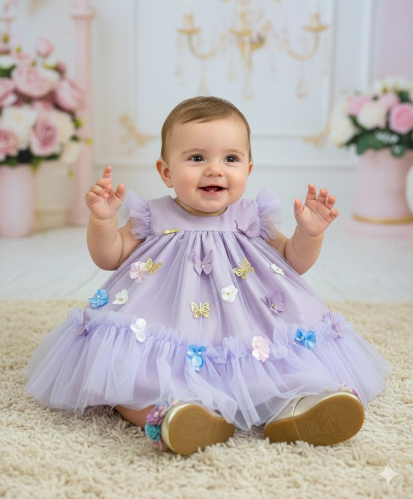Vestido Vila Lele Jardim das Borboletas Baby Liz Lilas