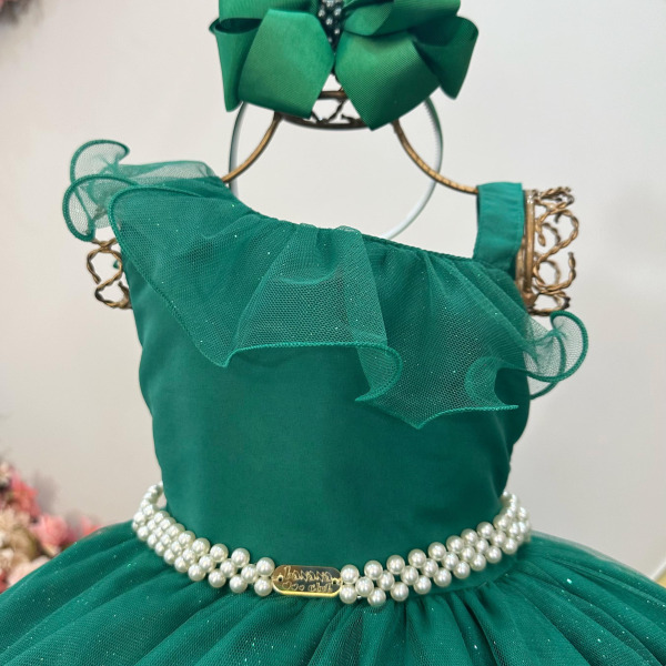 Vestido Infantil Longo Verde Bandeira Luxo Formaturas Daminhas