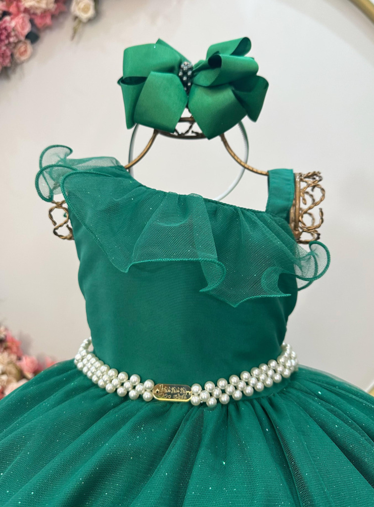 Vestido Infantil Longo Verde Bandeira Luxo Formaturas Daminhas