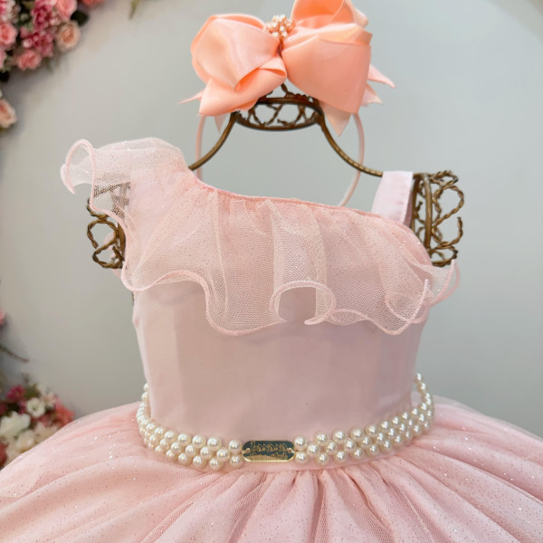 Vestido Infantil Longo Pêssego Luxo Formaturas Daminhas