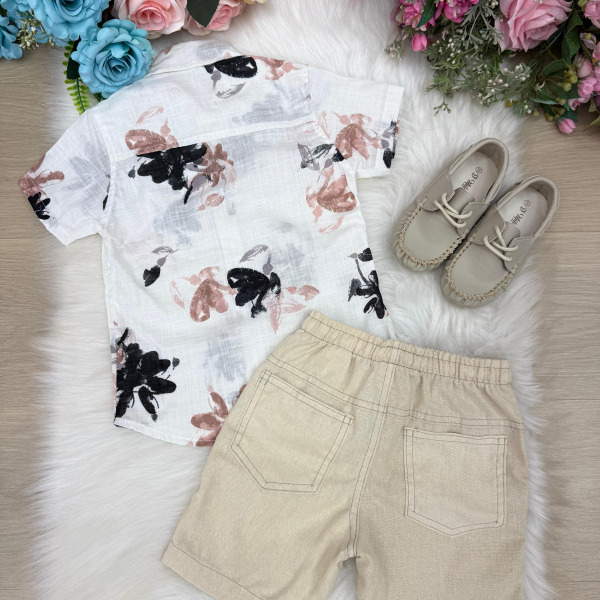 Conjunto Meninos Lucas Banana Club Shorts Linho Camisa Off Florida
