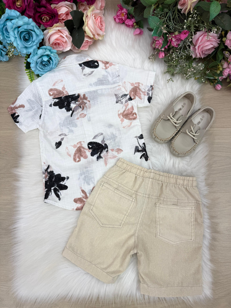 Conjunto Meninos Lucas Banana Club Shorts Linho Camisa Off Florida