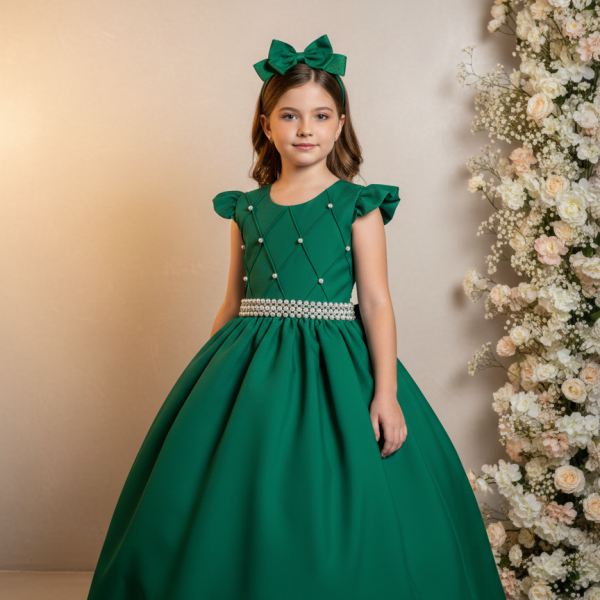 Vestido Ysa Kids Ariane Longo Verde Bandeira