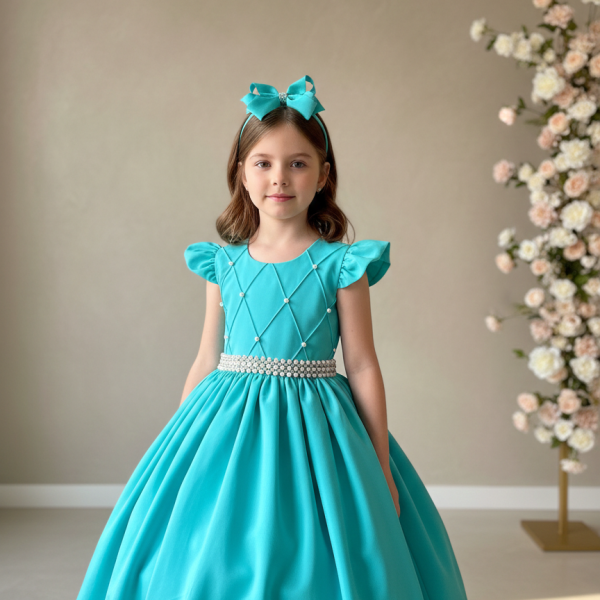 Vestido Ysa Kids Ariane Longo Verde Tifanny