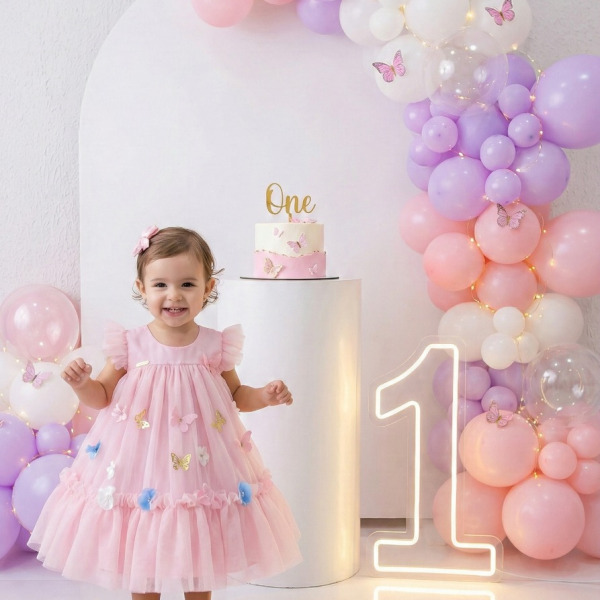 Vestido Vila Lele Jardim das Borboletas Baby Liz Rosa Bebe