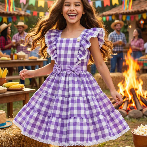 Vestido Banana Club Aline Xadrez Lilas