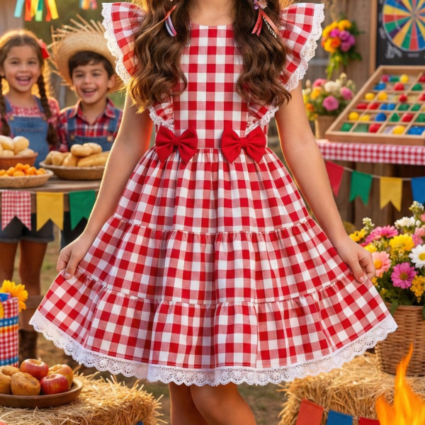 Vestido Banana Club Aline Xadrez Vermelho