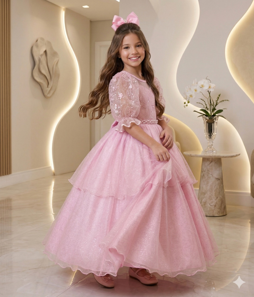 Vestido Bella Child Longo Eva Rosa Bebe