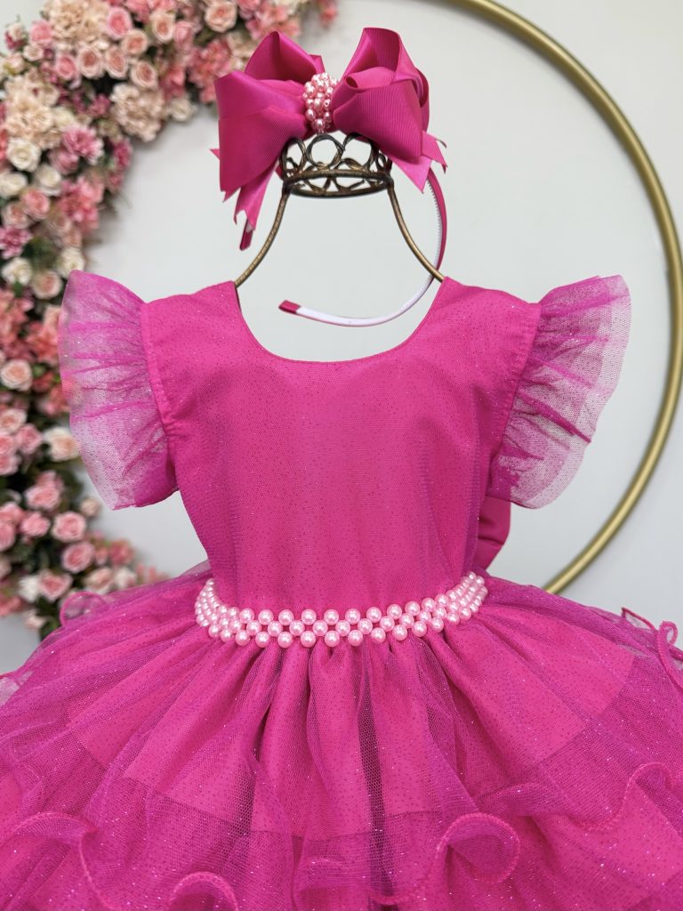 Vestido Infantil Pìnk Saia C/ Babados e Glitter Daminhas