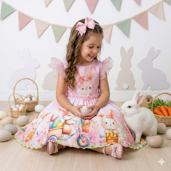 Vestido Marie Coelhinho Rosa Bebe