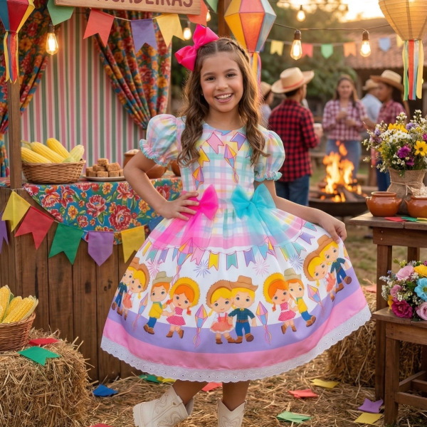 Vestido Marie Junino Luxo Quermesse das Cores