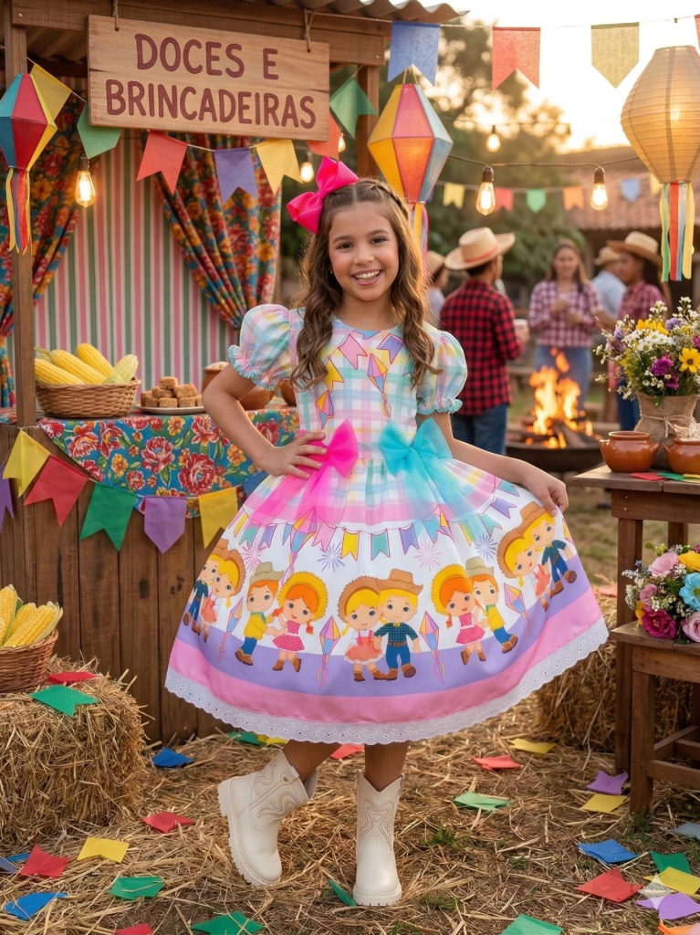 Vestido Marie Junino Luxo Quermesse das Cores