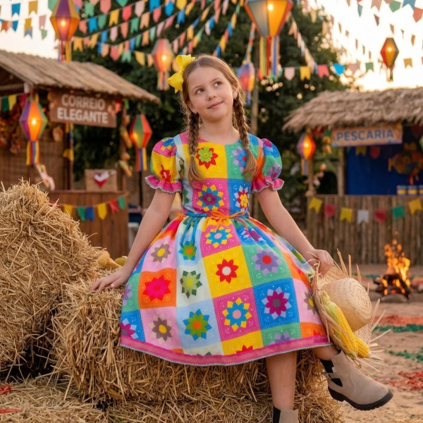 Vestido Marie Junino Luxo Quermesse Elegante Pink