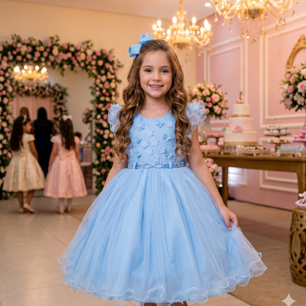 Vestido Infantil Menina Bonita Angelie Azul Bebe