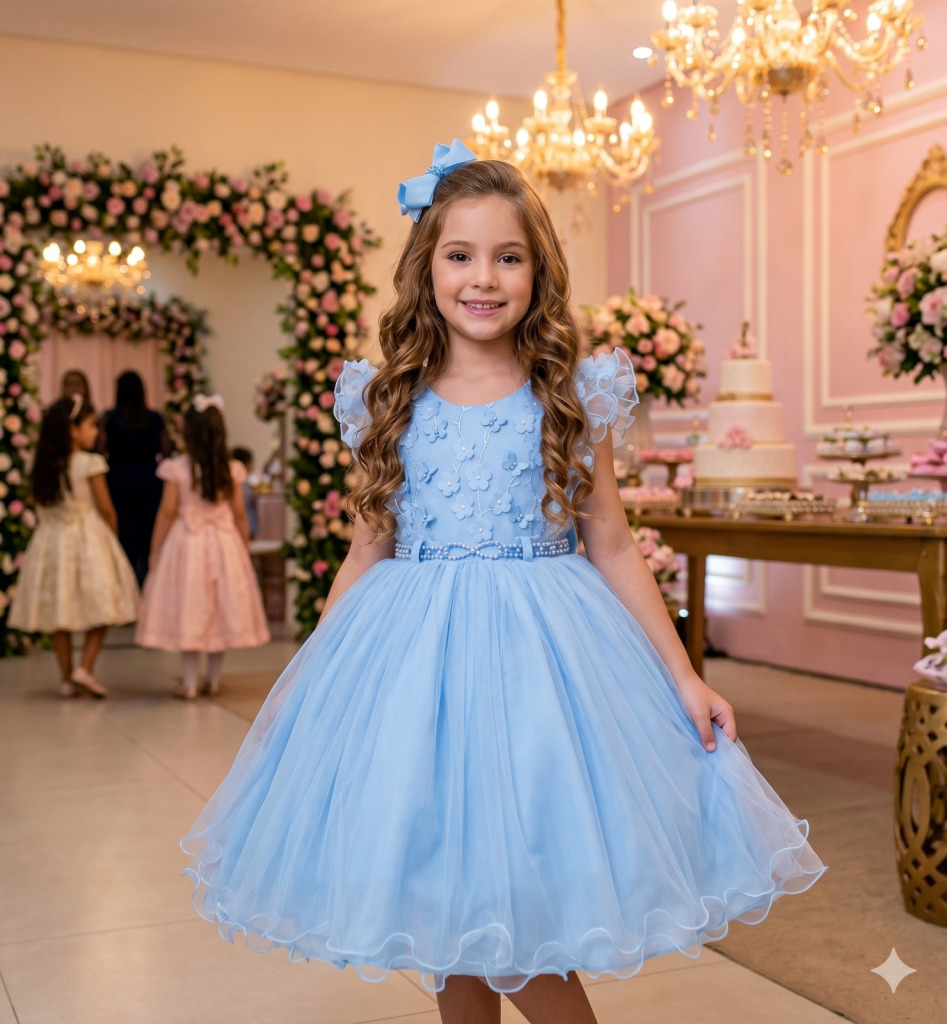 Vestido Infantil Menina Bonita Angelie Azul Bebe