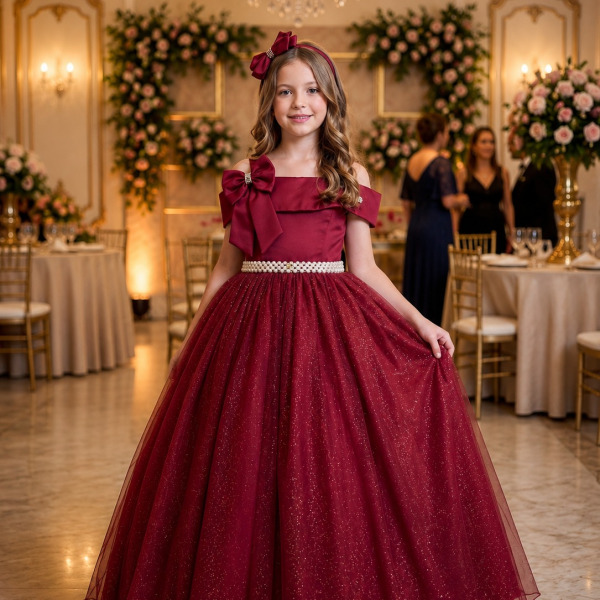 Vestido Banana Club Longo Doce Elegancia Marsala