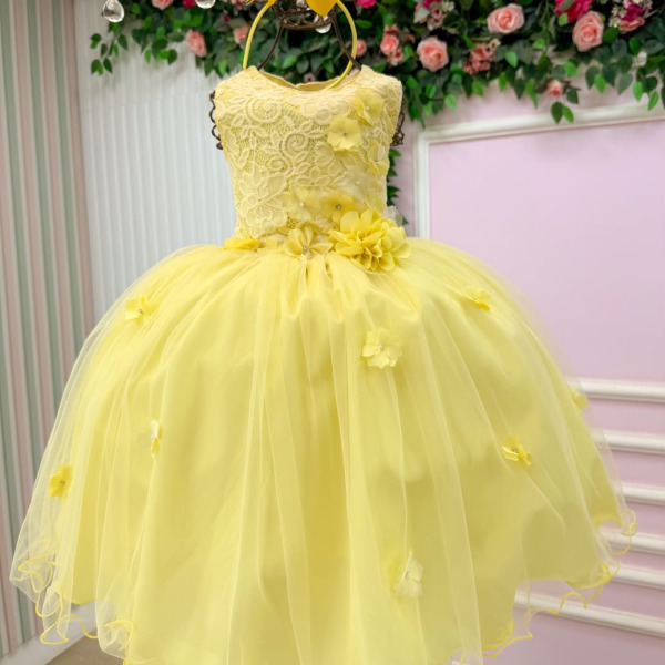 Vestido Juvenil Vila Lele Regata Flores Amarelo