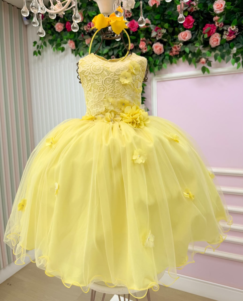 Vestido Juvenil Vila Lele Regata Flores Amarelo
