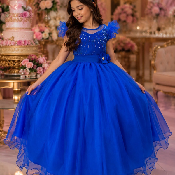Vestido Mini Miss Longo Suzy Azul Royal