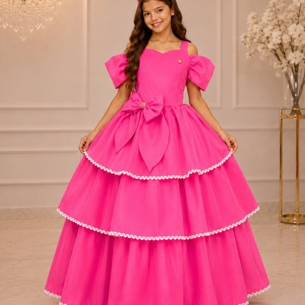 Vestido Banana Club Longo Safira Rosa Chiclete