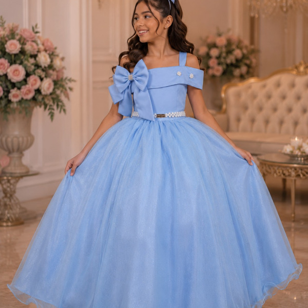 Vestido Banana Club Longo Doce Elegancia Azul Bebe