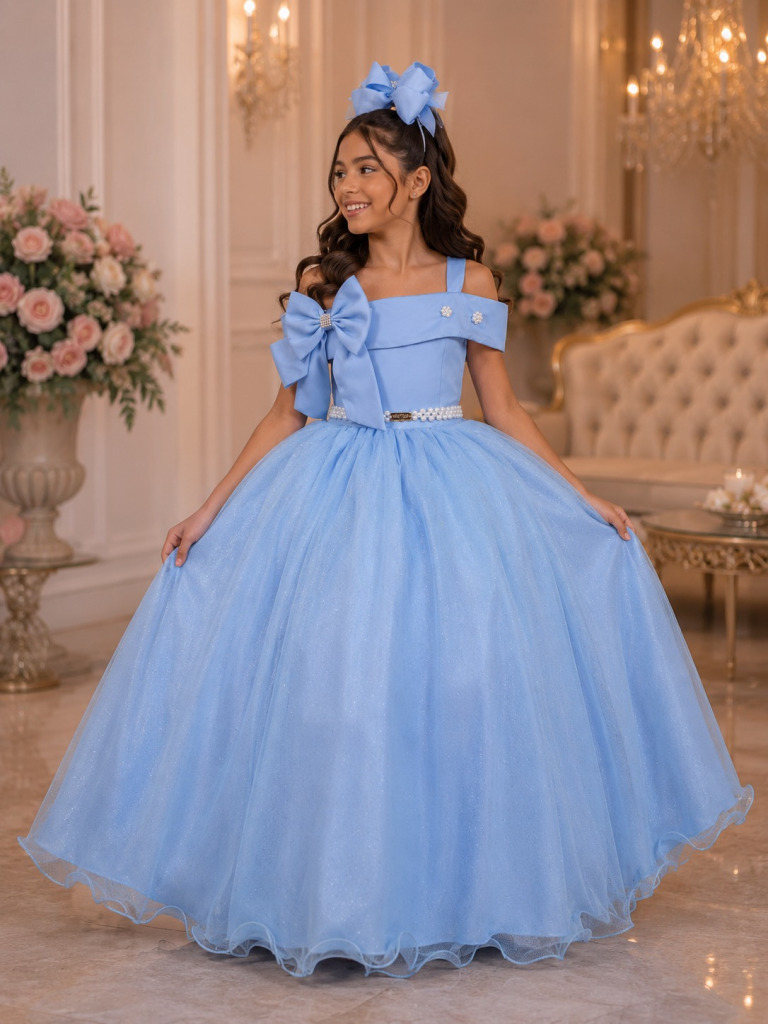 Vestido Banana Club Longo Doce Elegancia Azul Bebe