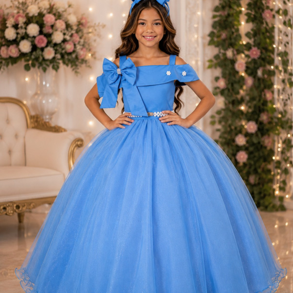 Vestido Banana Club Longo Doce Elegancia Azul Serenity