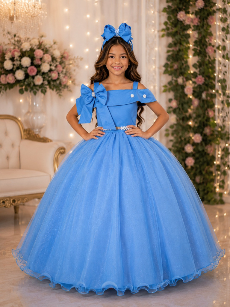 Vestido Banana Club Longo Doce Elegancia Azul Serenity